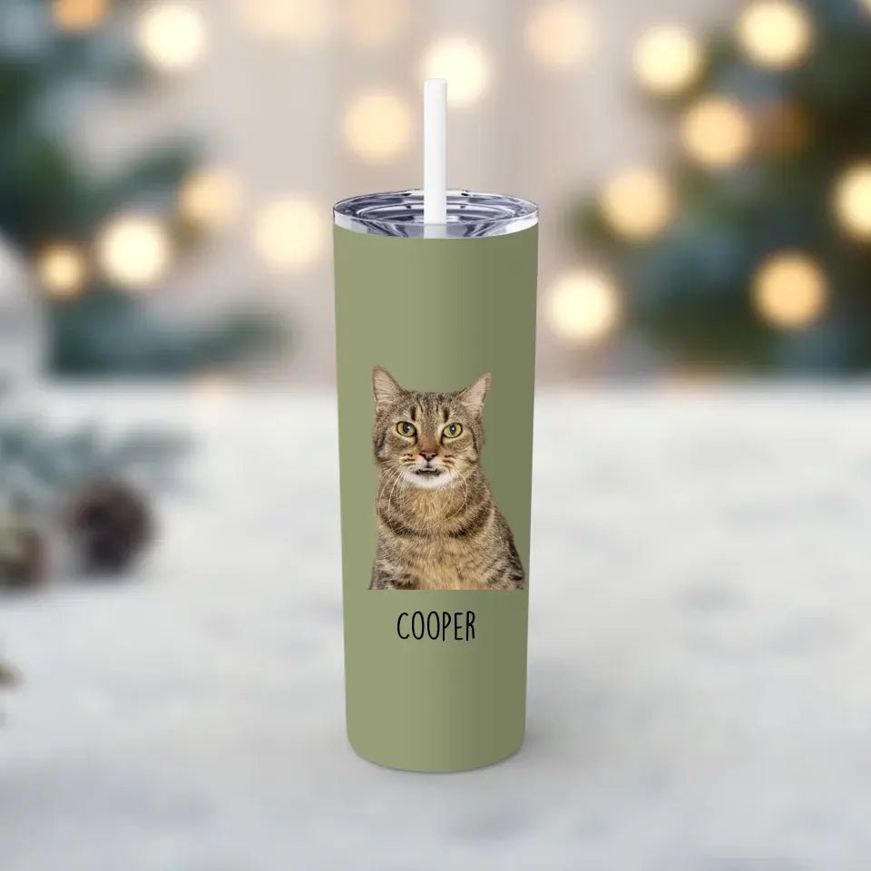 Personalized Cat Photo Skinny Tumbler with Straw, 20oz - Chic Kitty