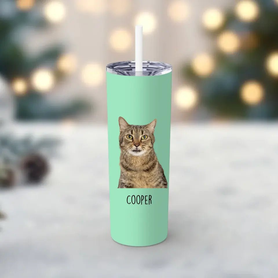 Personalized Cat Photo Skinny Tumbler with Straw, 20oz - Chic Kitty