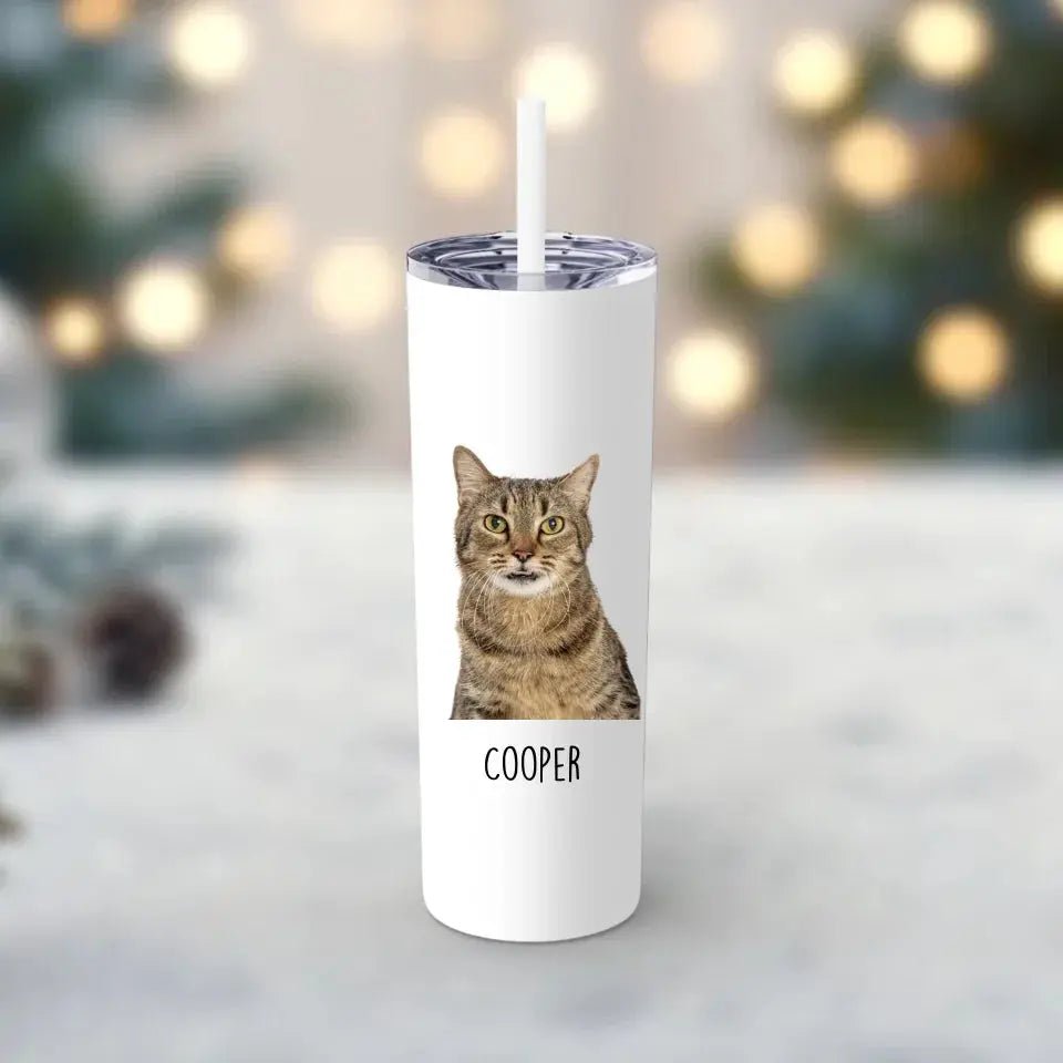 Personalized Cat Photo Skinny Tumbler with Straw, 20oz - Chic Kitty