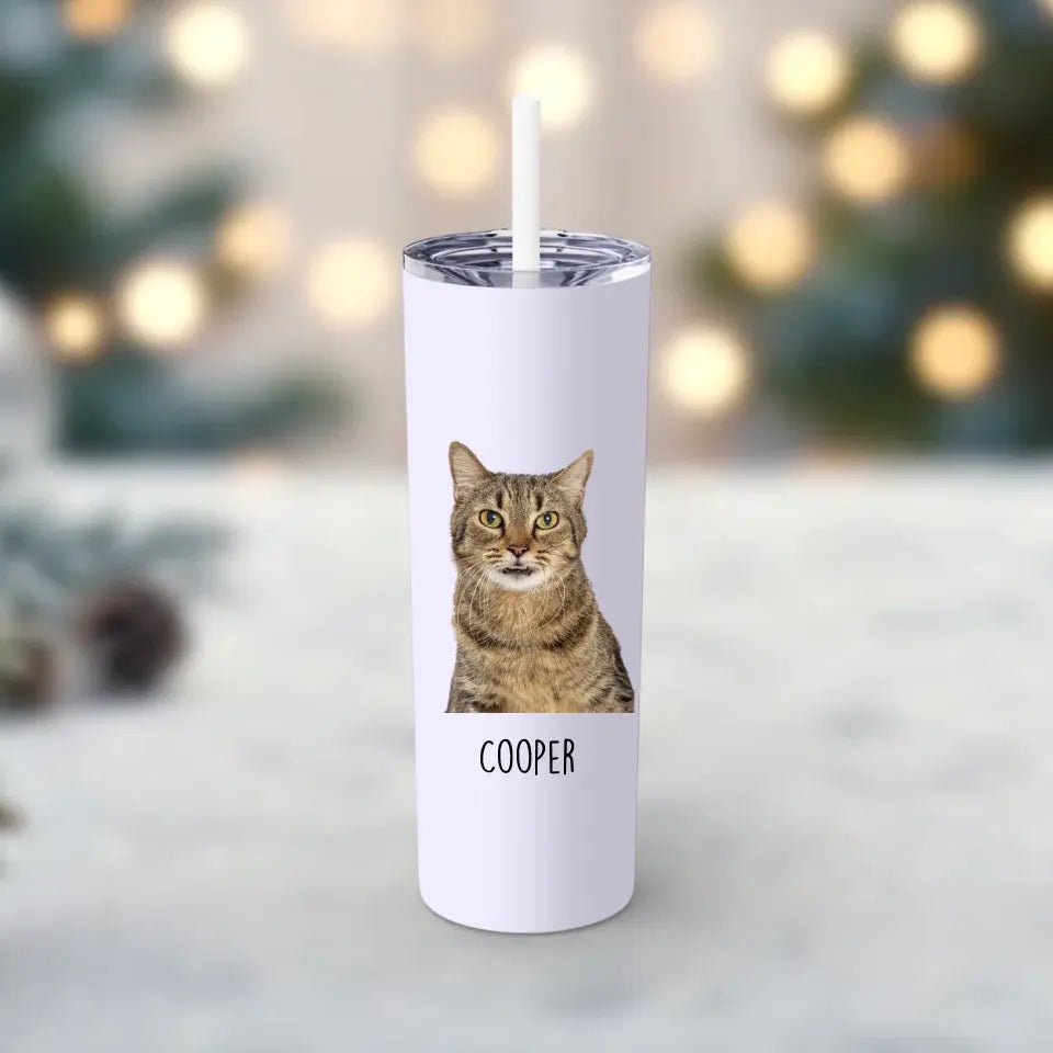 Personalized Cat Photo Skinny Tumbler with Straw, 20oz - Chic Kitty
