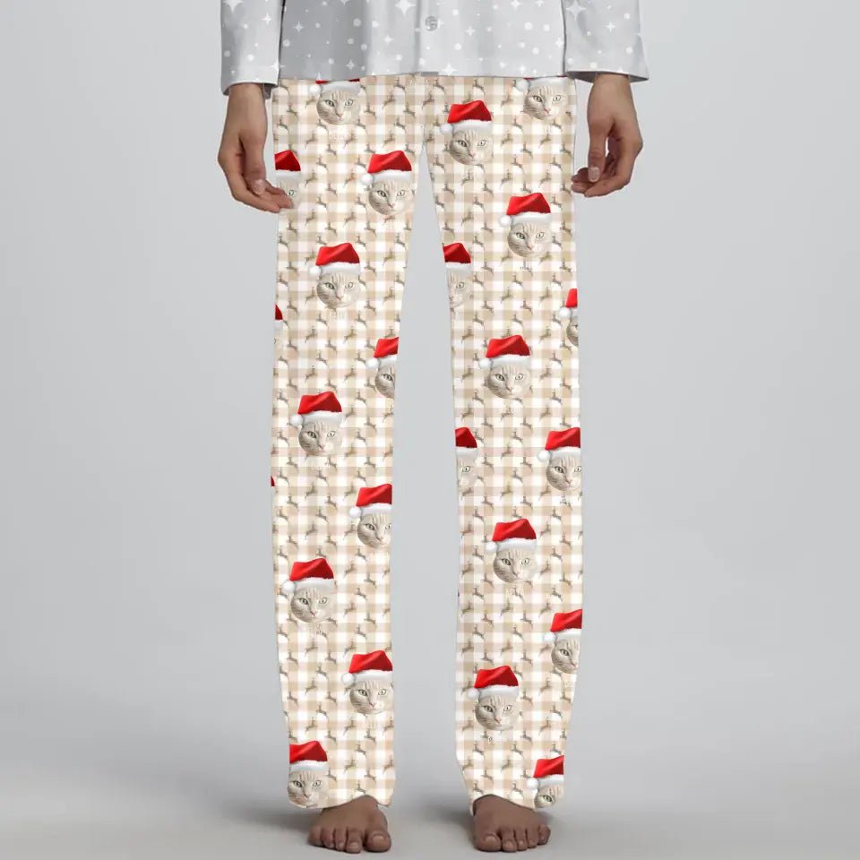 Personalized Cat Photo Women's Christmas Pajama Pants - Chic Kitty