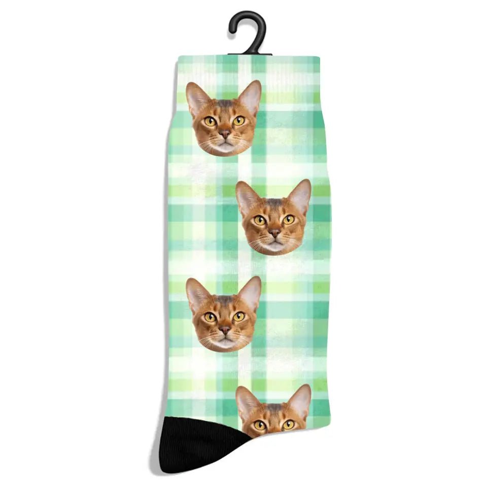 Personalized Check Pattern Cat Socks - Chic Kitty