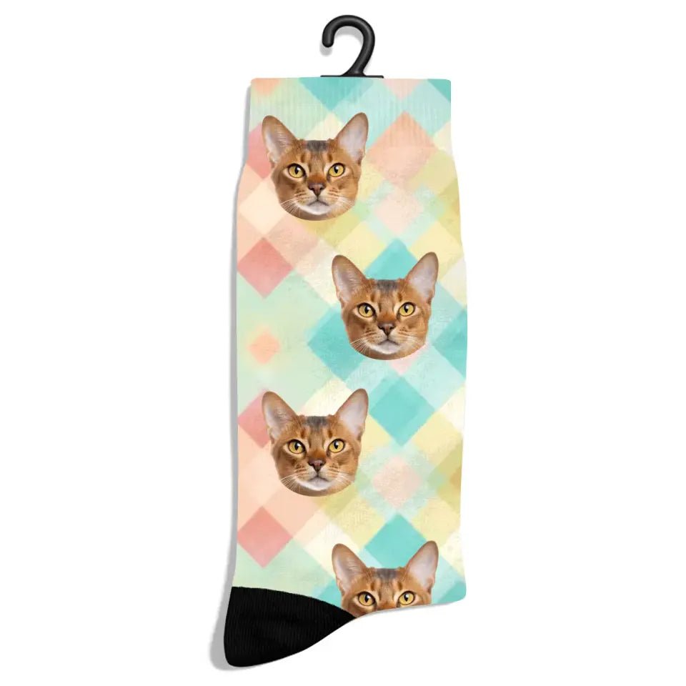 Personalized Check Pattern Cat Socks - Chic Kitty