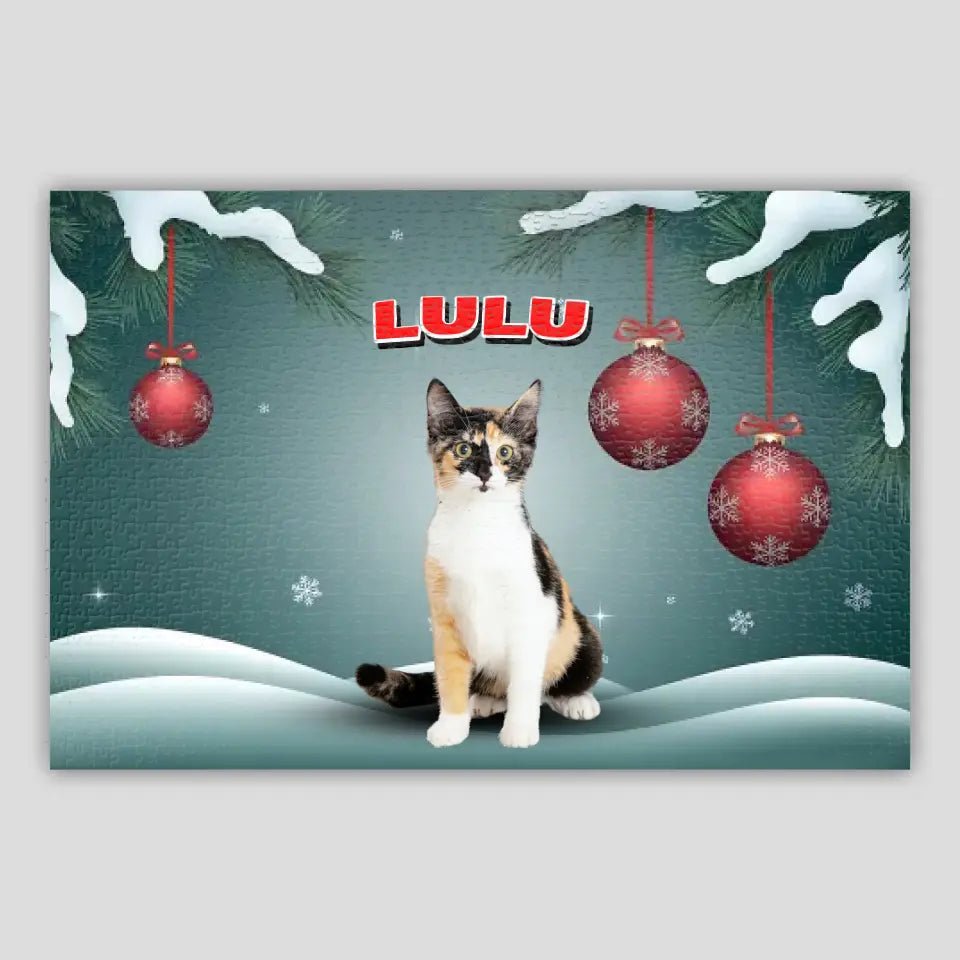 Personalized Christmas Backdrop Cat Photo Puzzle - Chic Kitty