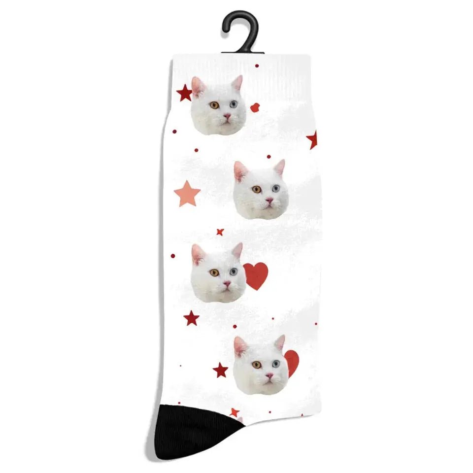 Personalized Christmas Pattern Cat Photo Socks - Chic Kitty