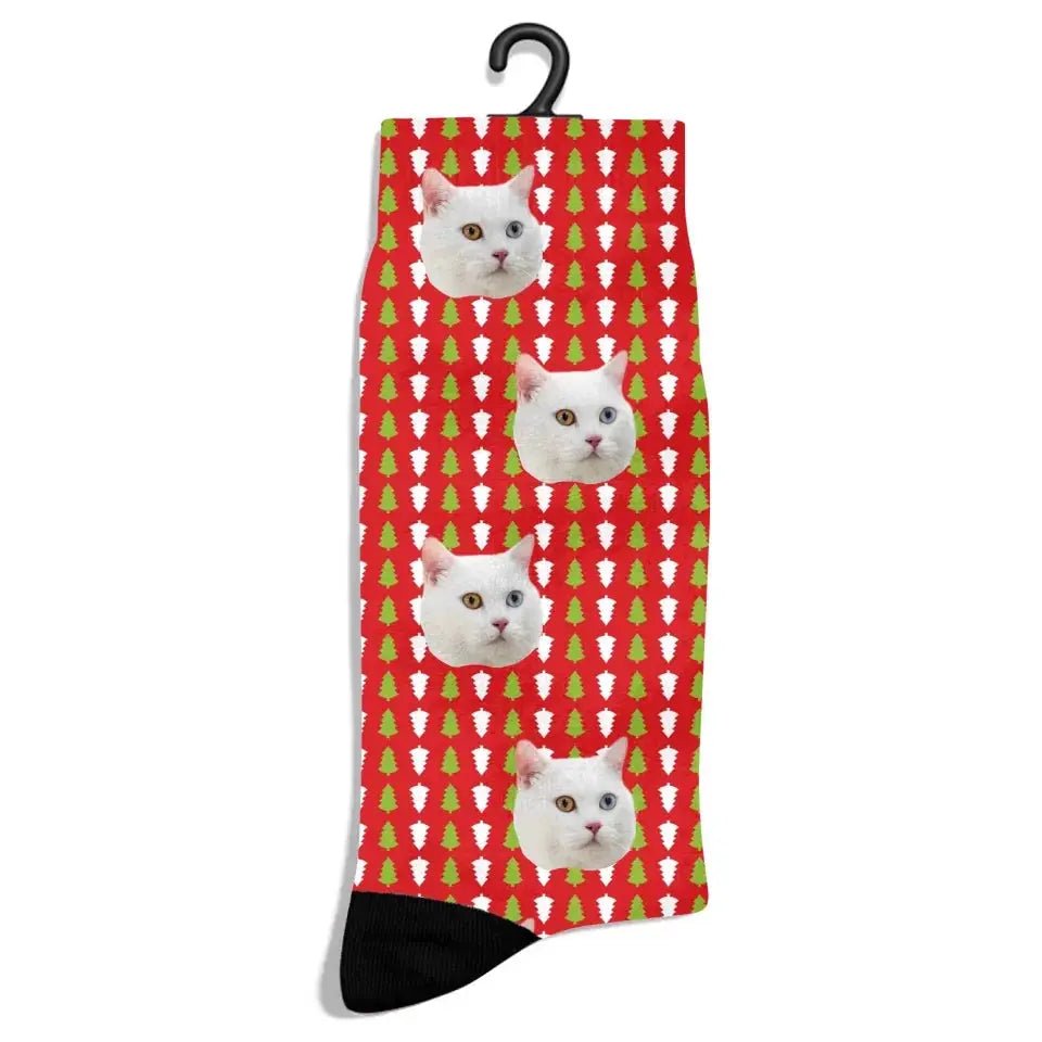 Personalized Christmas Pattern Cat Photo Socks - Chic Kitty