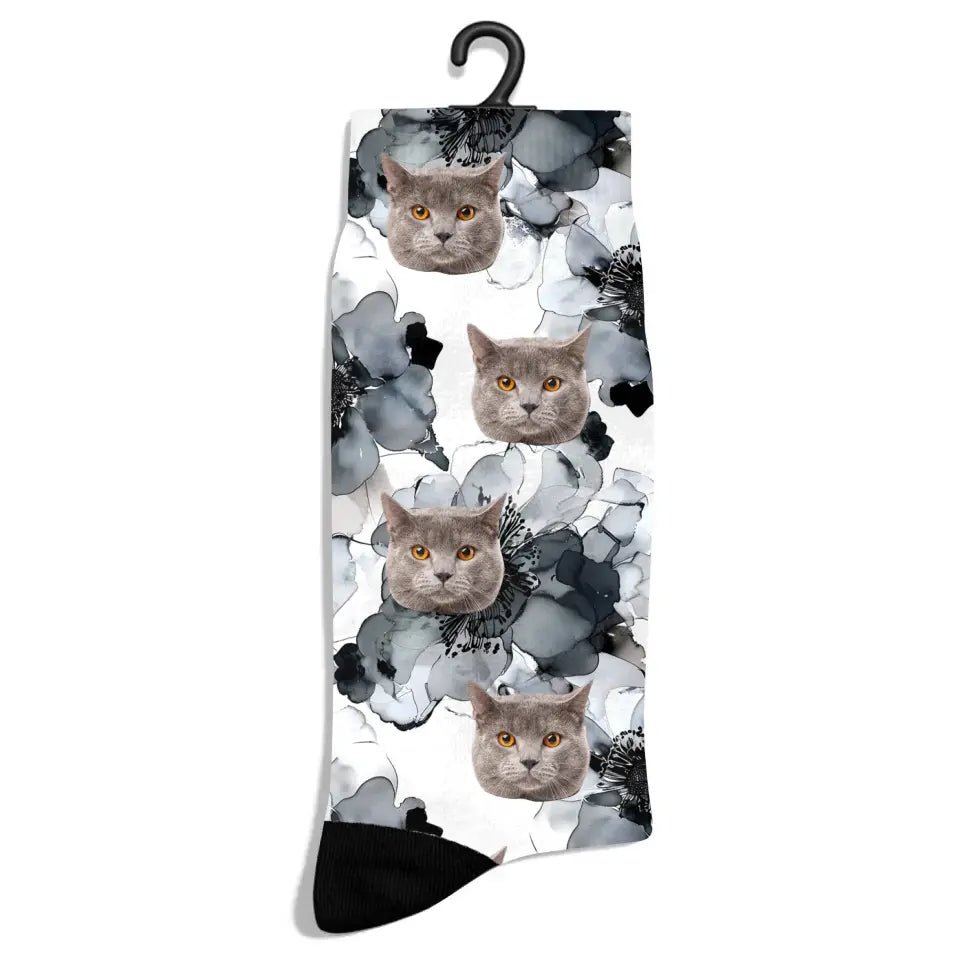 Personalized Flower Ink Pattern Cat Socks - Chic Kitty