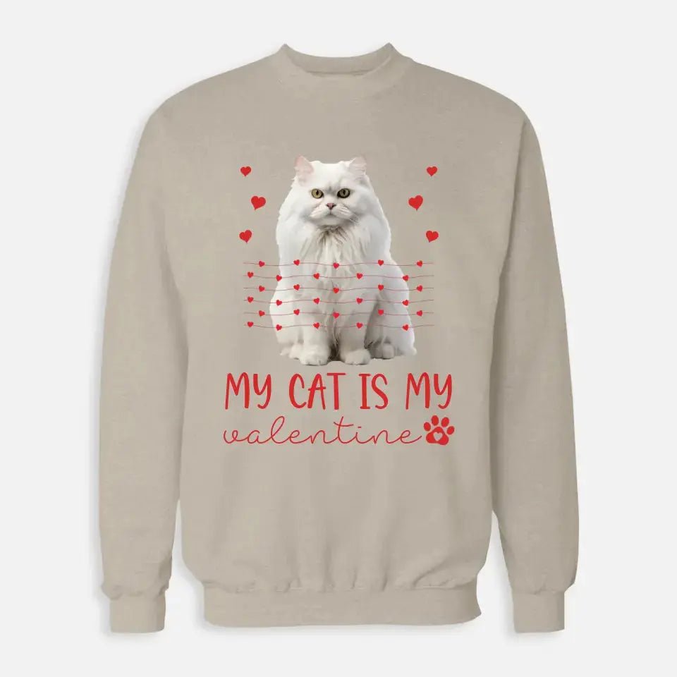 Personalized My Cat Is My Valentine Sweatshirt - Custom Cat Photo Valentines Day Shirt For Cat Owners - Chic Kitty