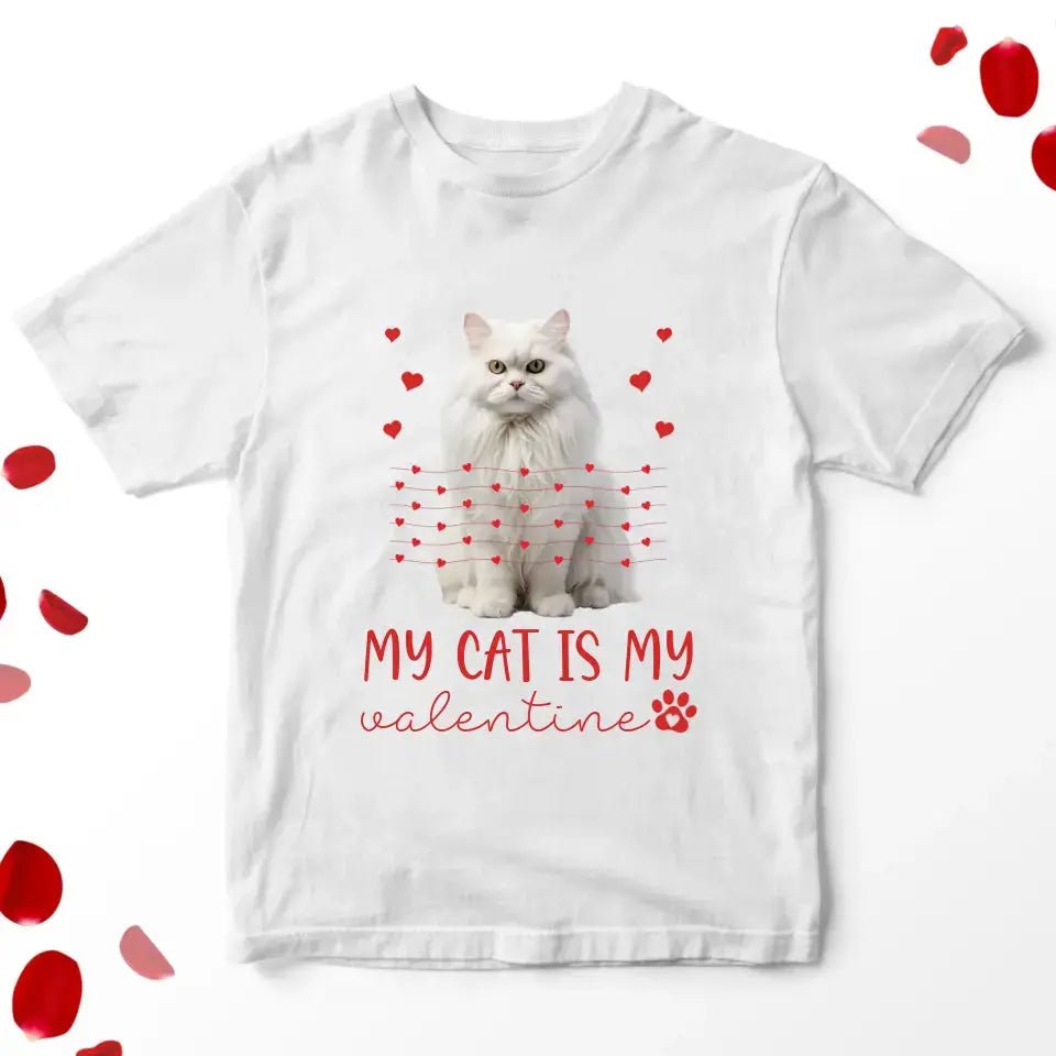 Personalized My Cat Is My Valentine T-Shirt - Custom Cat Photo Valentines Day Shirt For Cat Owners - Chic Kitty