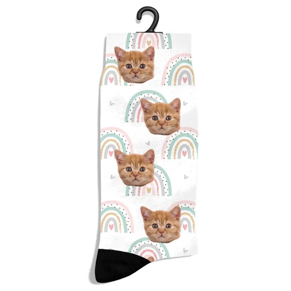 Personalized Pastel Love Pattern Cat Socks - Chic Kitty