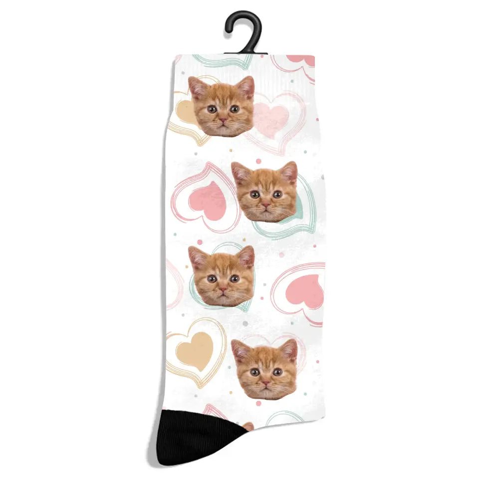 Personalized Pastel Love Pattern Cat Socks - Chic Kitty