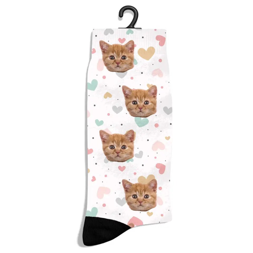 Personalized Pastel Love Pattern Cat Socks - Chic Kitty