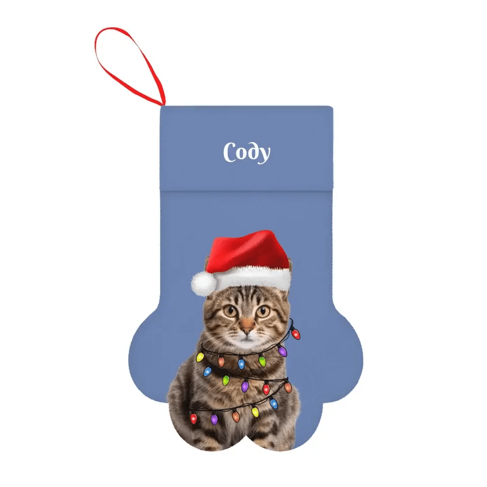 Personalized Pet Photo Christmas Stocking (Paw) - Chic Kitty