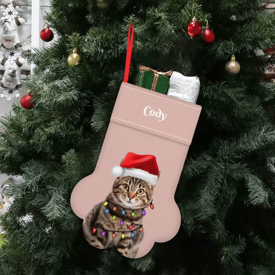 Personalized Pet Photo Christmas Stocking (Paw) - Chic Kitty