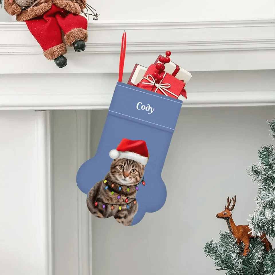 Personalized Pet Photo Christmas Stocking (Paw) - Chic Kitty