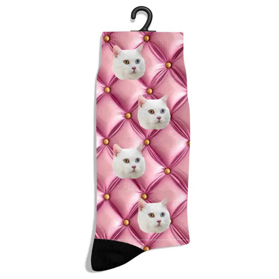 Personalized Pink Luxury Pattern Cat Socks - Chic Kitty