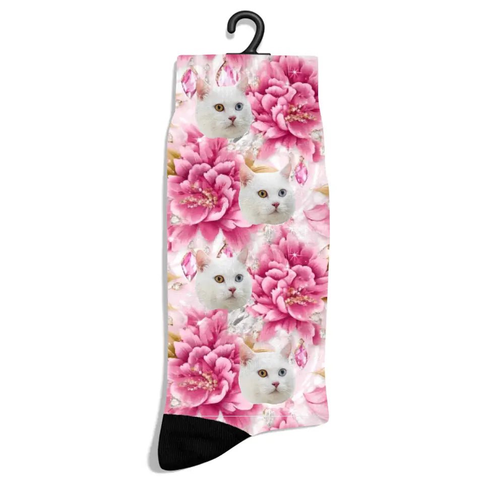 Personalized Pink Luxury Pattern Cat Socks - Chic Kitty