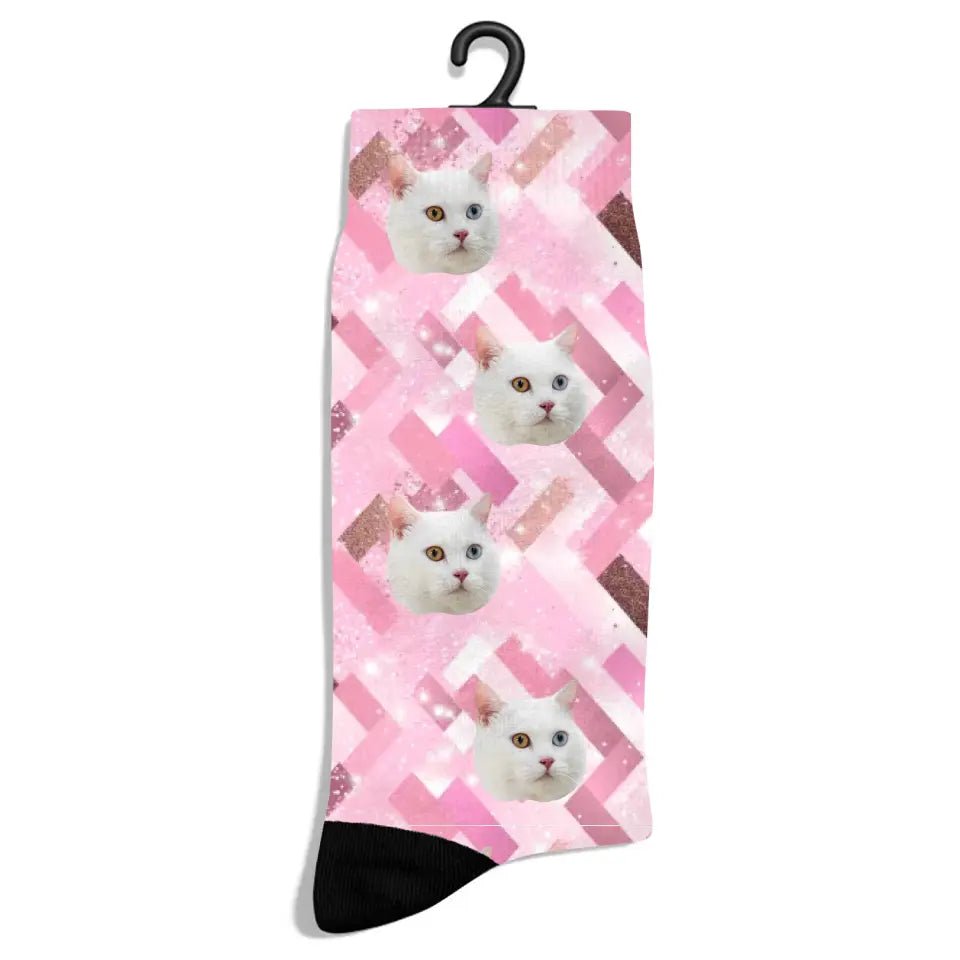 Personalized Pink Luxury Pattern Cat Socks - Chic Kitty