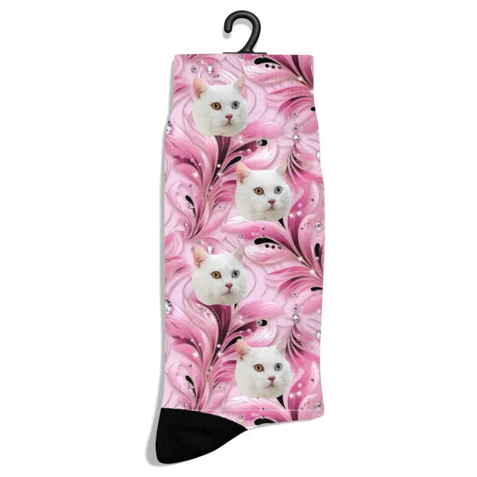 Personalized Pink Luxury Pattern Cat Socks - Chic Kitty