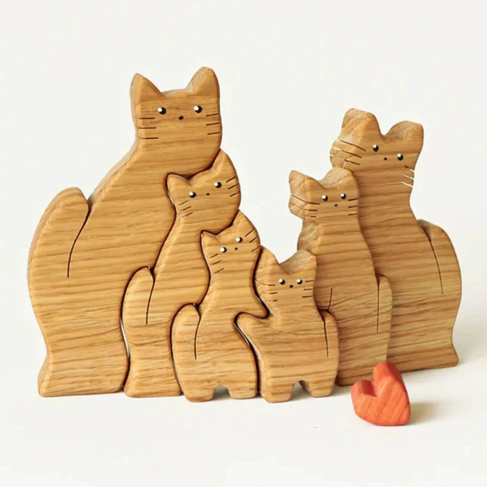Personalized Wooden Cat Puzzle Gift For Home Decoration - Cat Family Upto 6 Members - Chic Kitty