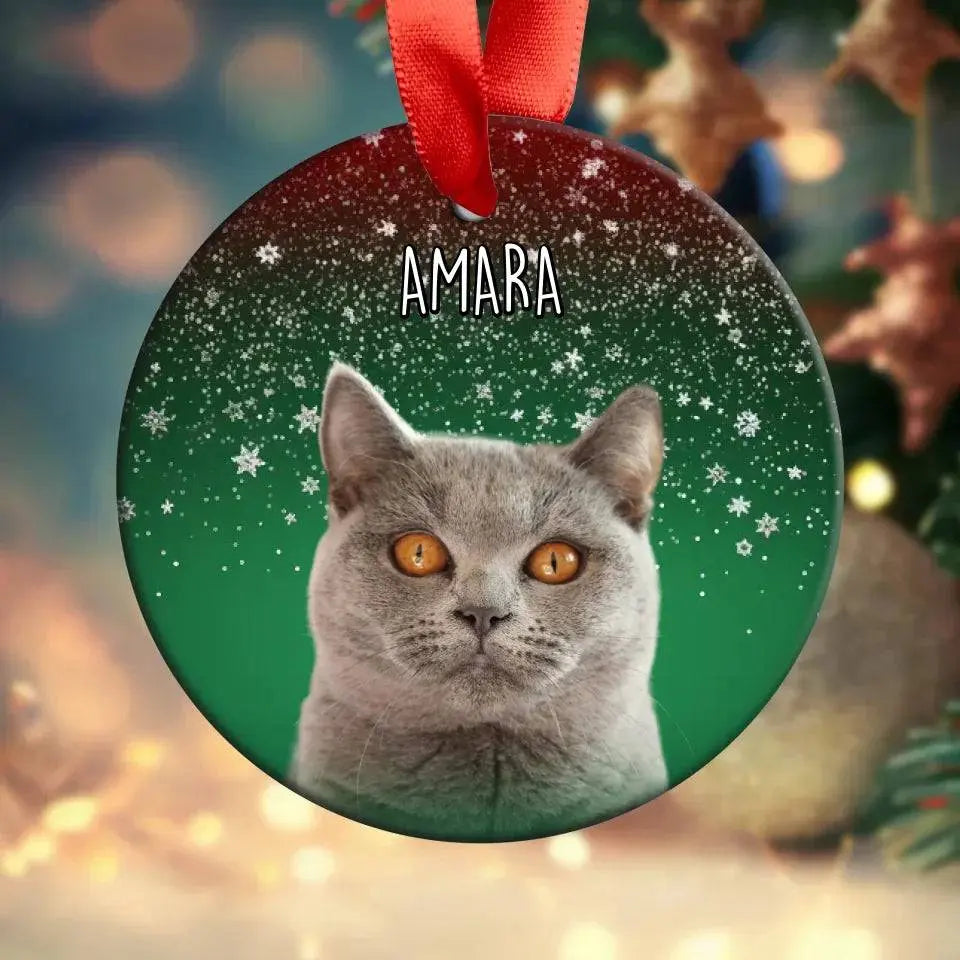 Custom Personalized Cat Photo Christmas  Ornament -Holiday Acrylic Ornament with Ribbon - Chic Kitty