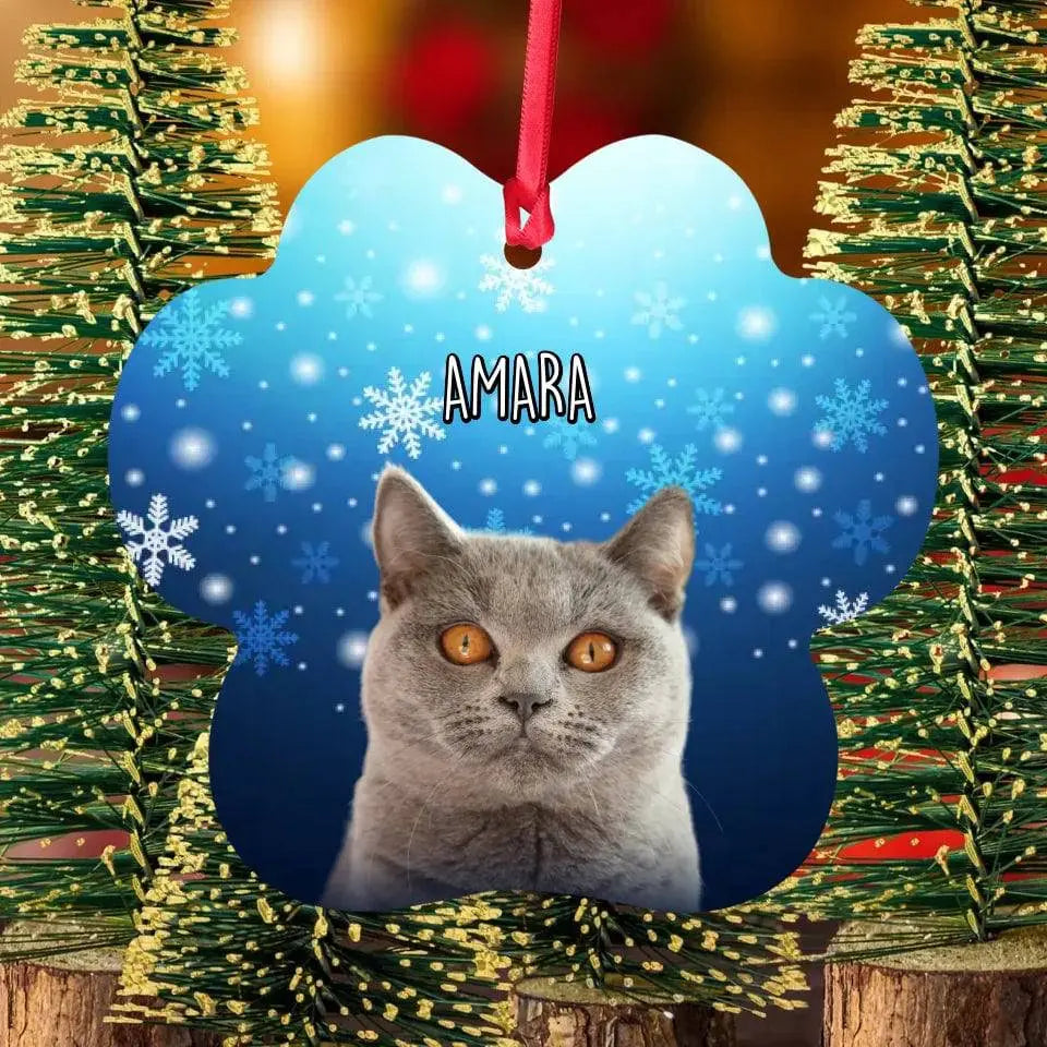 Custom Personalized Cat Photo Christmas Ornament- Paw Shape  Holiday - Aluminum Ornaments - Chic Kitty