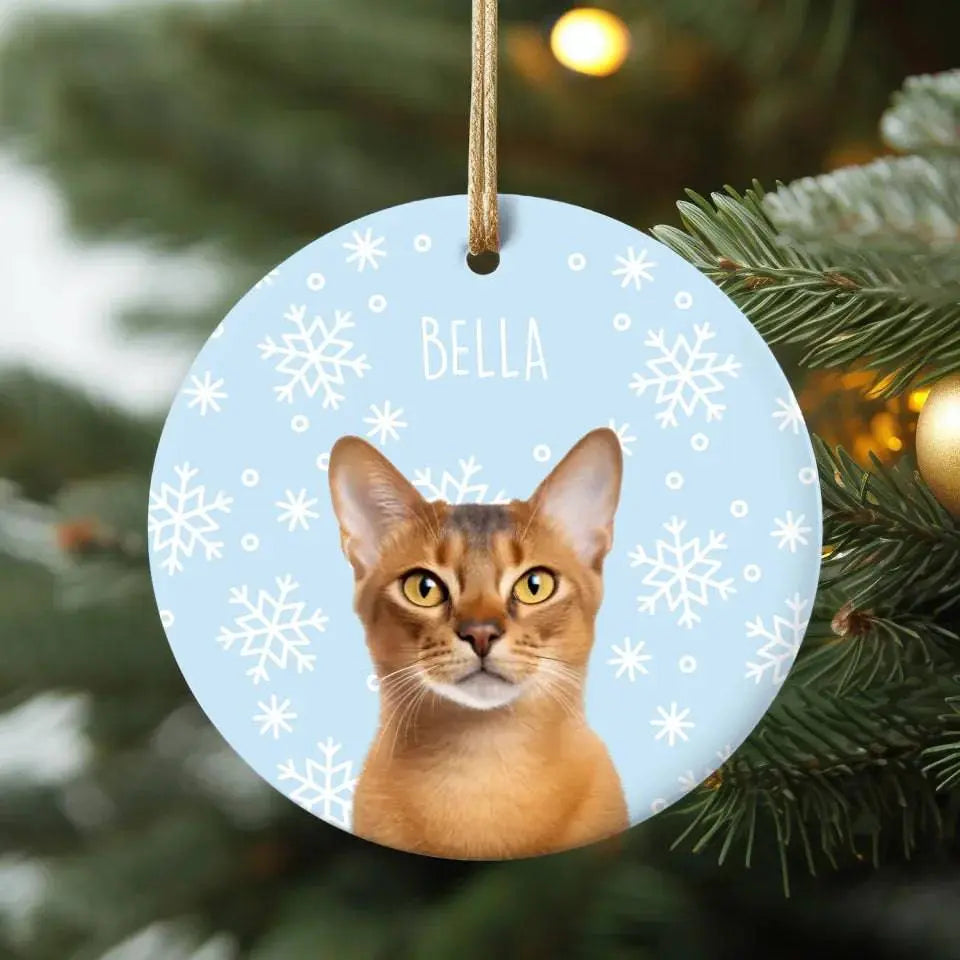 Custom Personalized Cat Photo Ceramic Ornament- Holiday Pets - Chic Kitty