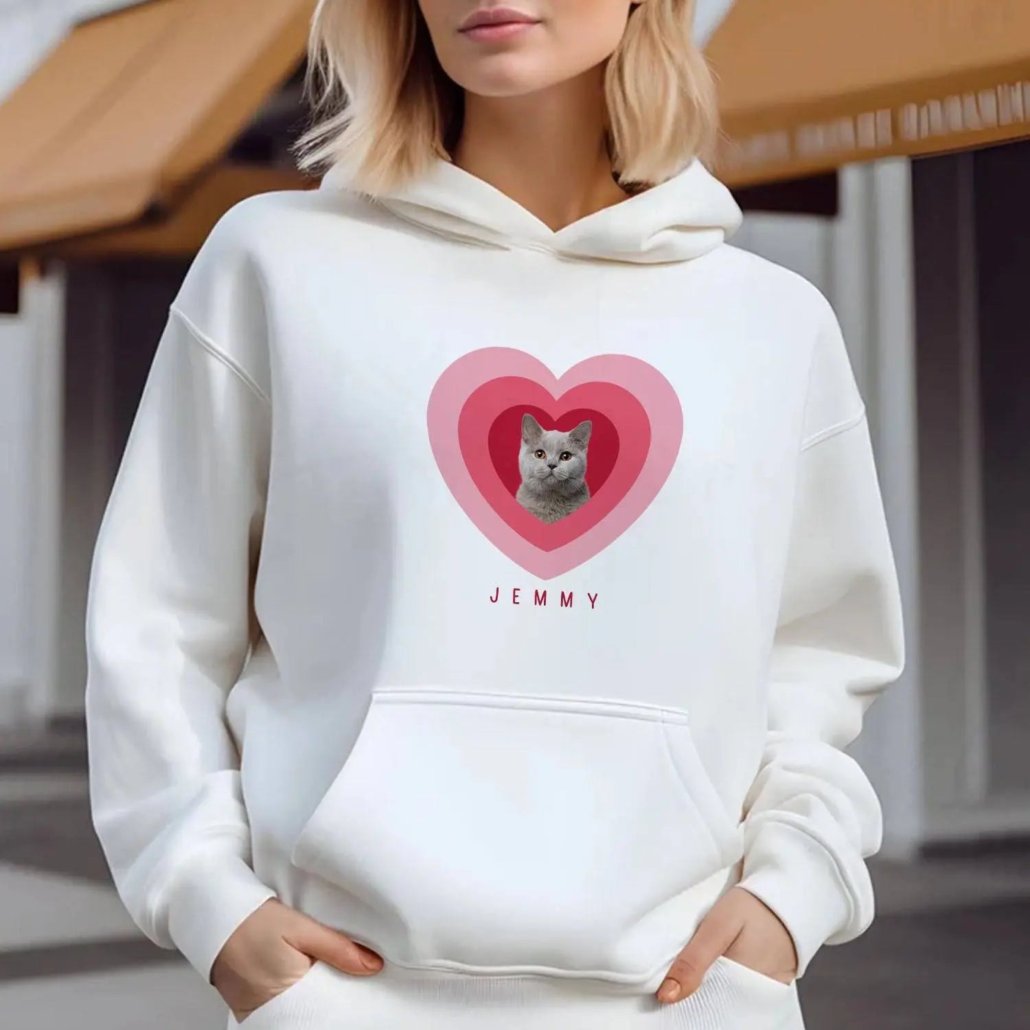 Valentine's Custom Pet Photo Hoodie - Cozy Personalized Love & Warmth - Chic Kitty