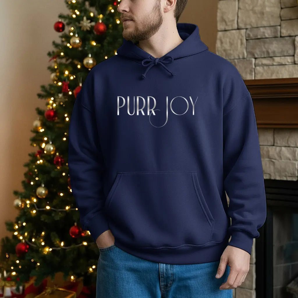 Purr Joy Hoodie — Minimal Cat Silhouette White Pullover - Chic Kitty
