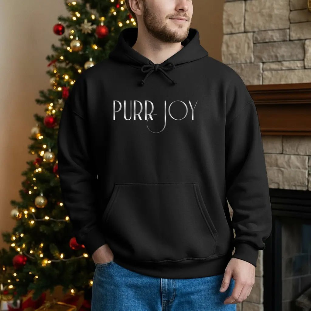 Purr Joy Hoodie — Minimal Cat Silhouette White Pullover - Chic Kitty