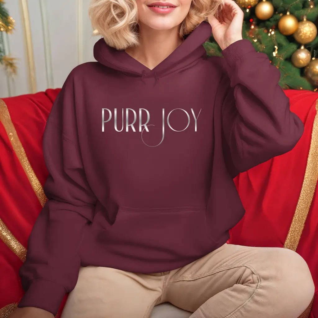 Purr Joy Hoodie — Minimal Cat Silhouette White Pullover - Chic Kitty