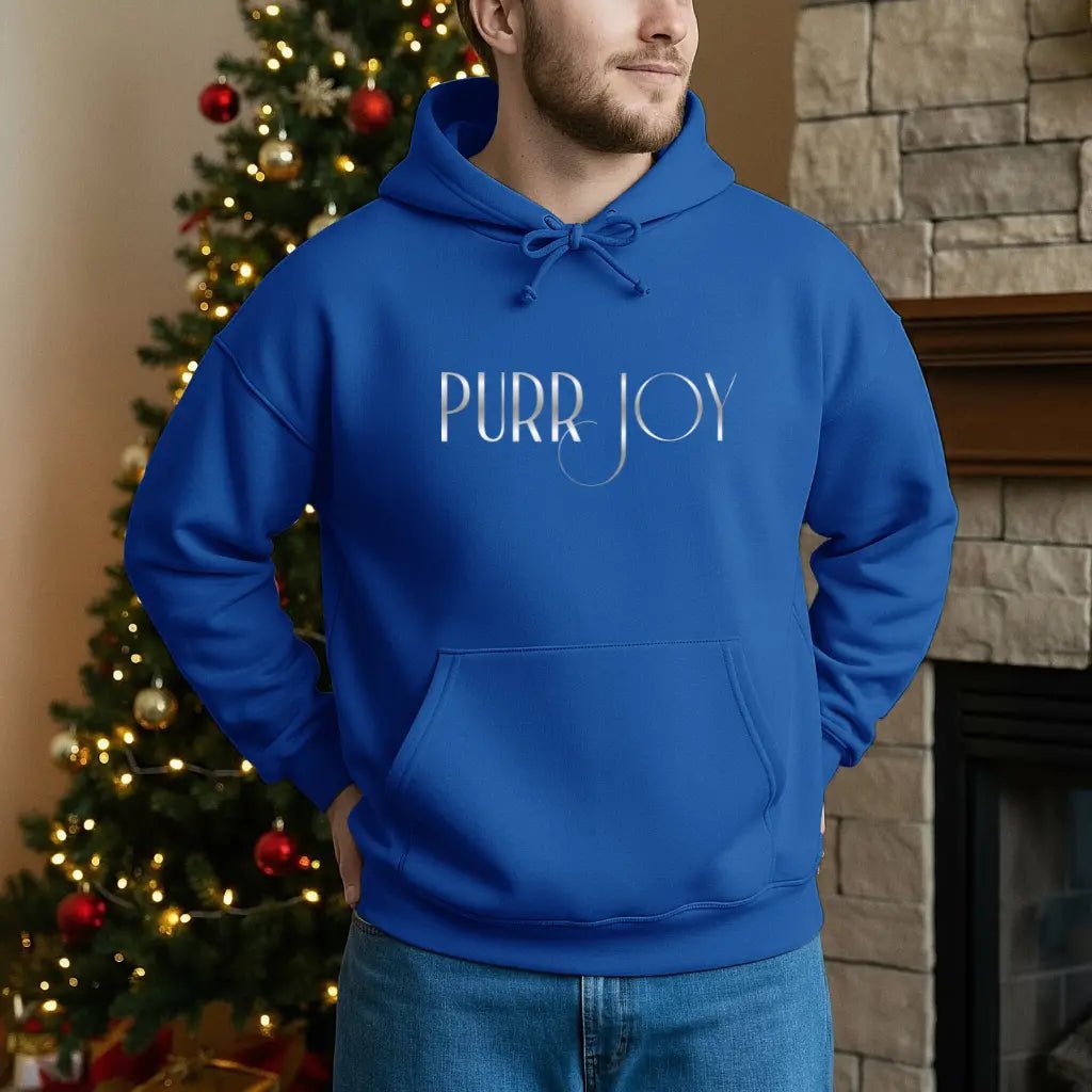 Purr Joy Hoodie — Minimal Cat Silhouette White Pullover - Chic Kitty