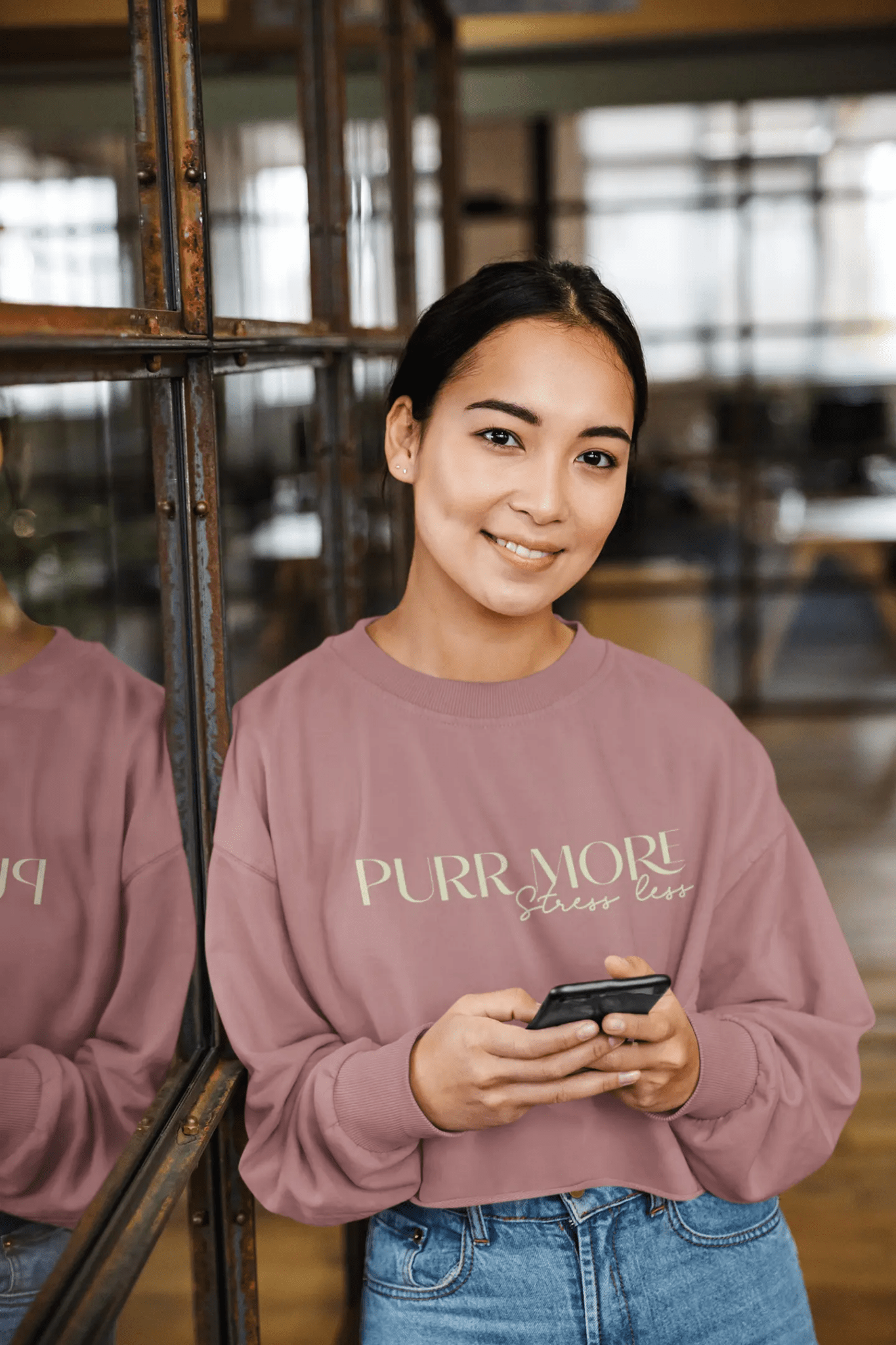 Purr More Cropped Sweatshirt - Relaxed Trendy Apparel for Cat Lovers - Chic Kitty