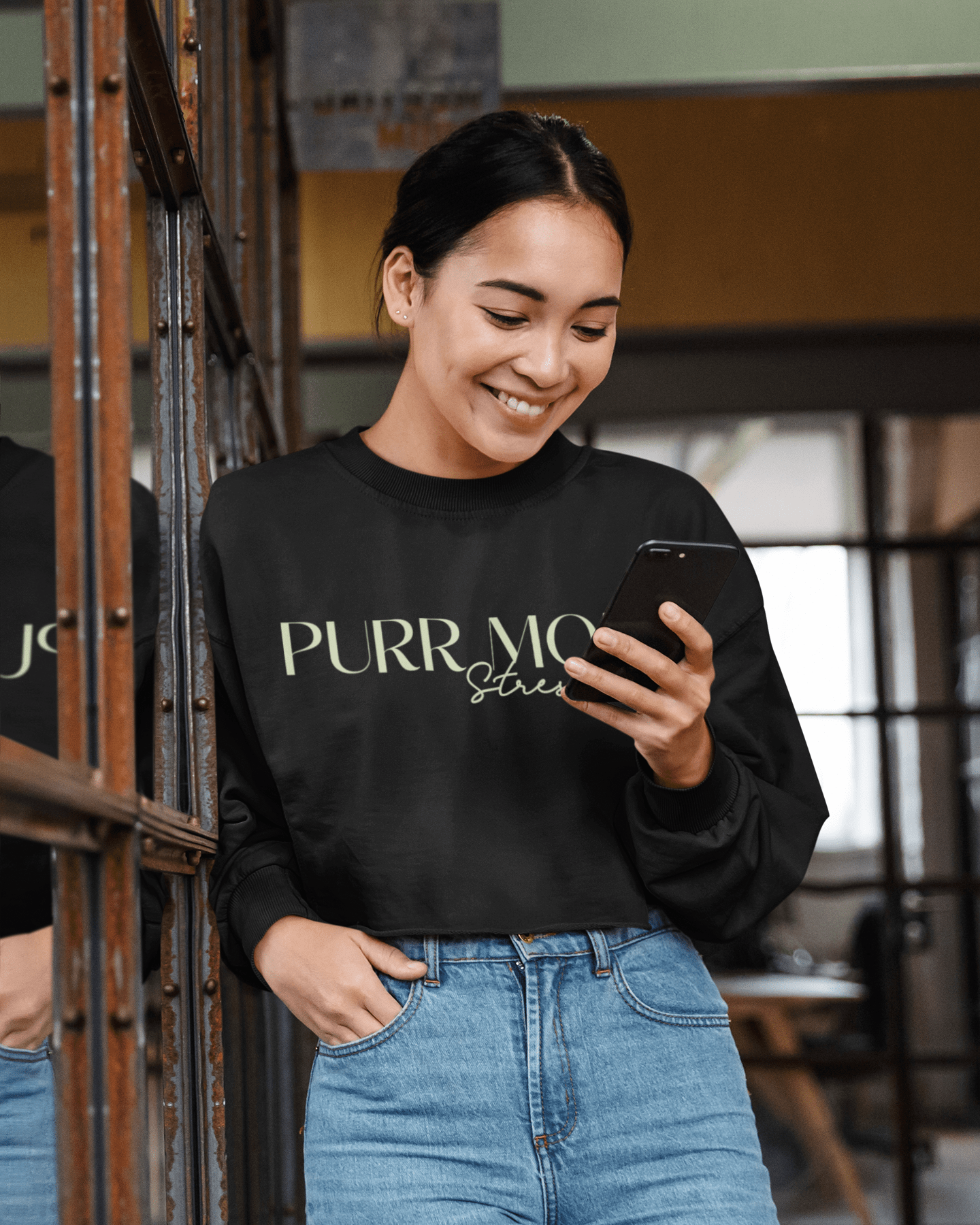 Purr More Cropped Sweatshirt - Relaxed Trendy Apparel for Cat Lovers - Chic Kitty
