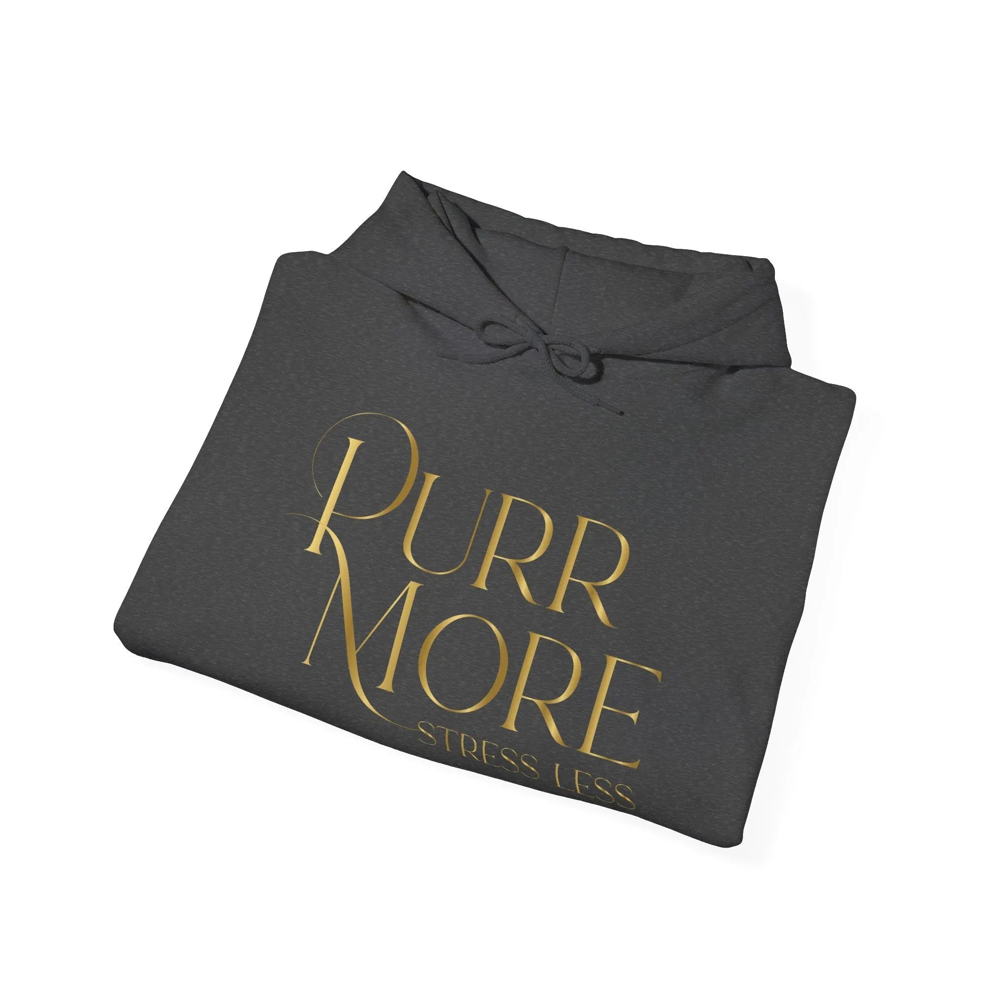 Purr More Stress Less Hoodie — Gold Script Cat Lover Sweatshirt - Chic Kitty