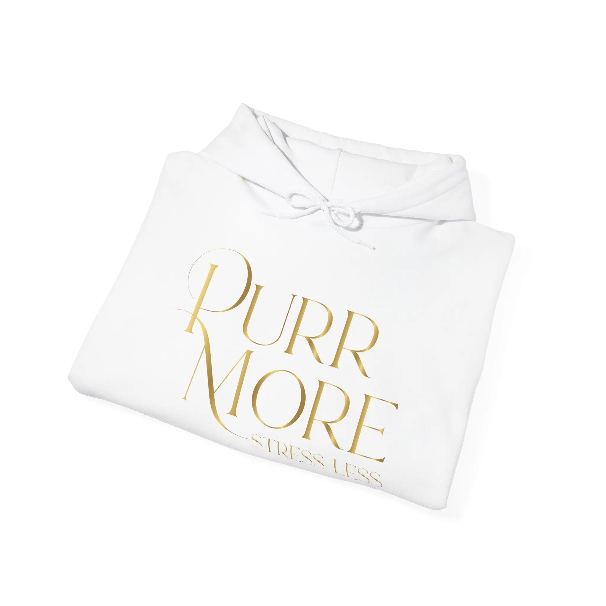 Purr More Stress Less Hoodie — Gold Script Cat Lover Sweatshirt - Chic Kitty