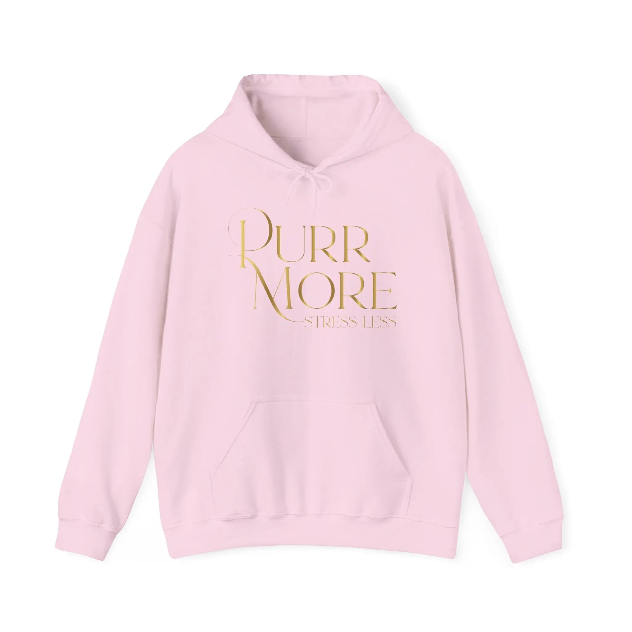 Purr More Stress Less Hoodie — Gold Script Cat Lover Sweatshirt - Chic Kitty