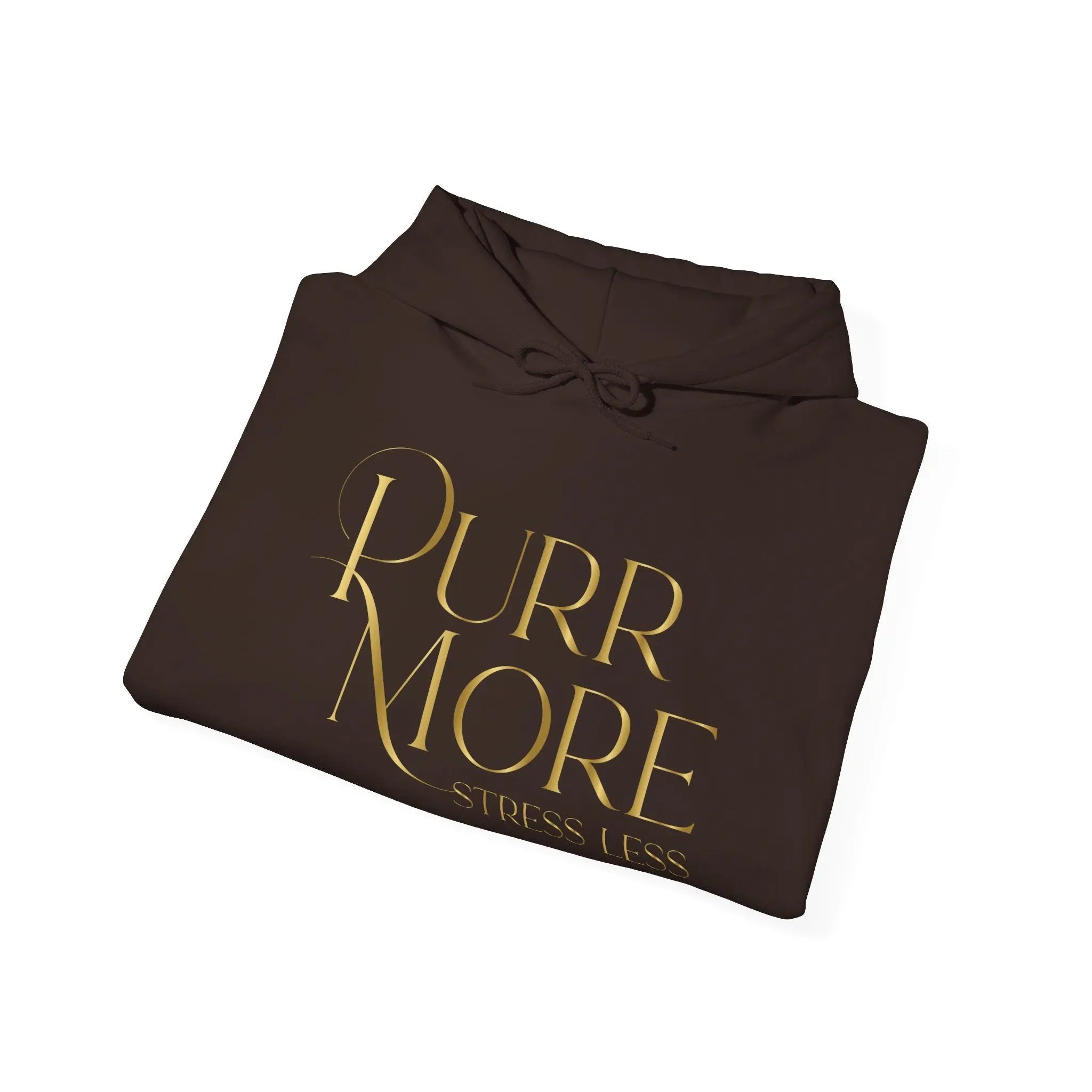 Purr More Stress Less Hoodie — Gold Script Cat Lover Sweatshirt - Chic Kitty