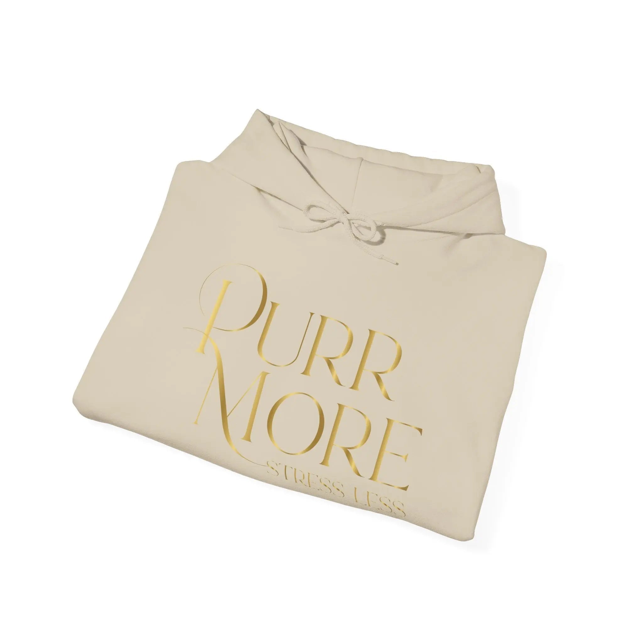 Purr More Stress Less Hoodie — Gold Script Cat Lover Sweatshirt - Chic Kitty