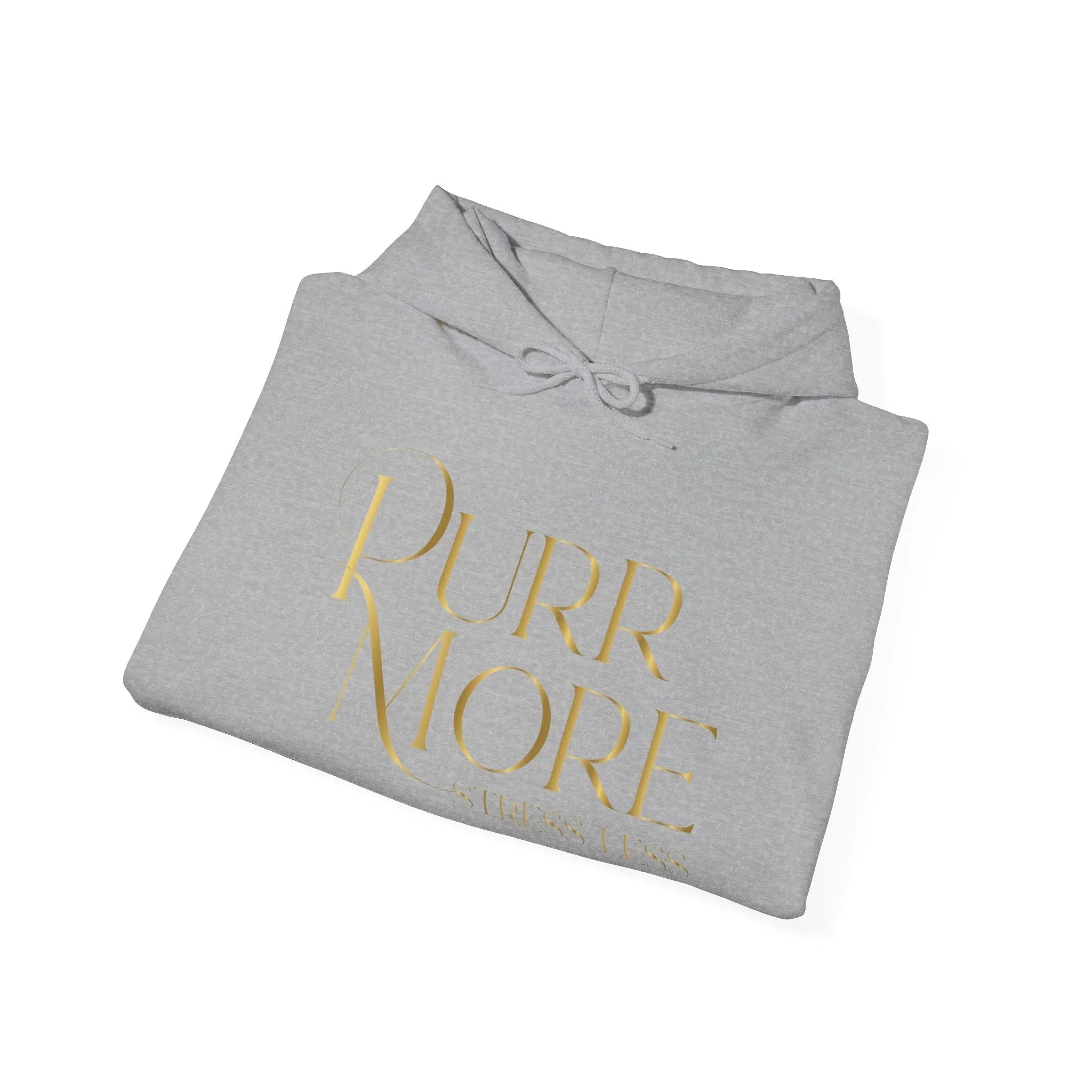 Purr More Stress Less Hoodie — Gold Script Cat Lover Sweatshirt - Chic Kitty