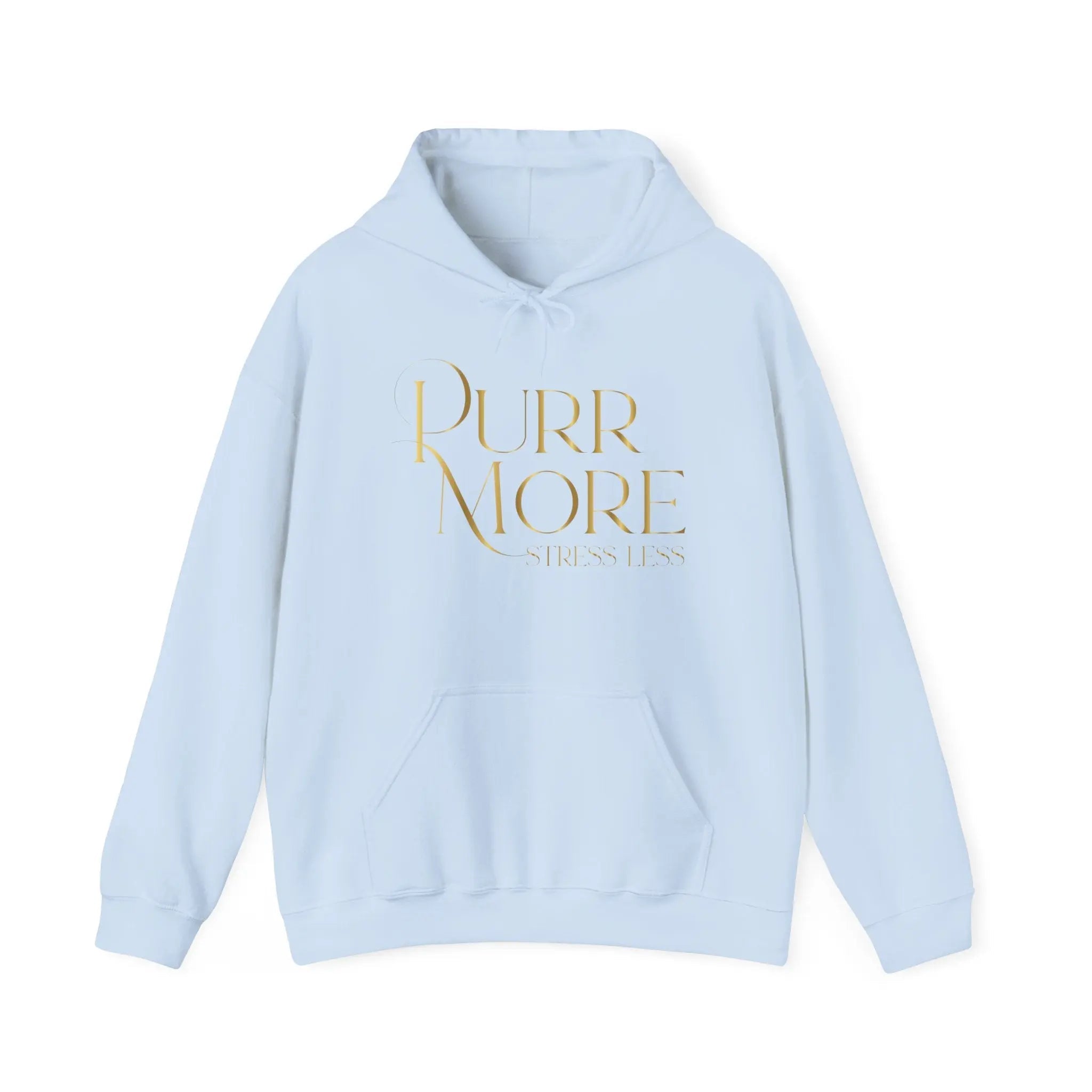 Purr More Stress Less Hoodie — Gold Script Cat Lover Sweatshirt - Chic Kitty
