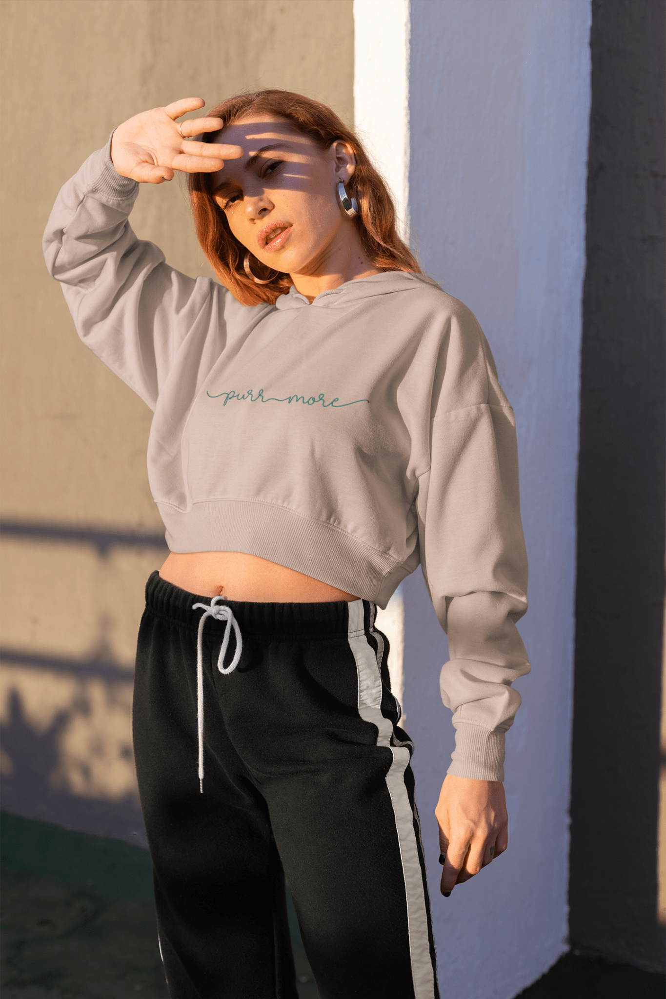 Purr More Women’s Cropped Hoodie - Cute Casual Streetwear - Chic Kitty
