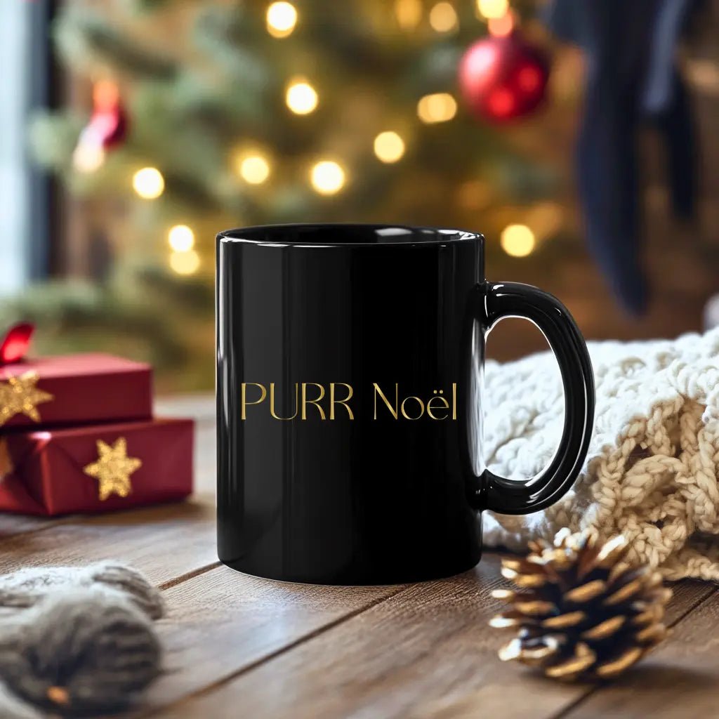 Purr Noël Black Mug — Festive Cat Christmas Coffee Cup (11oz & 15oz) - Chic Kitty