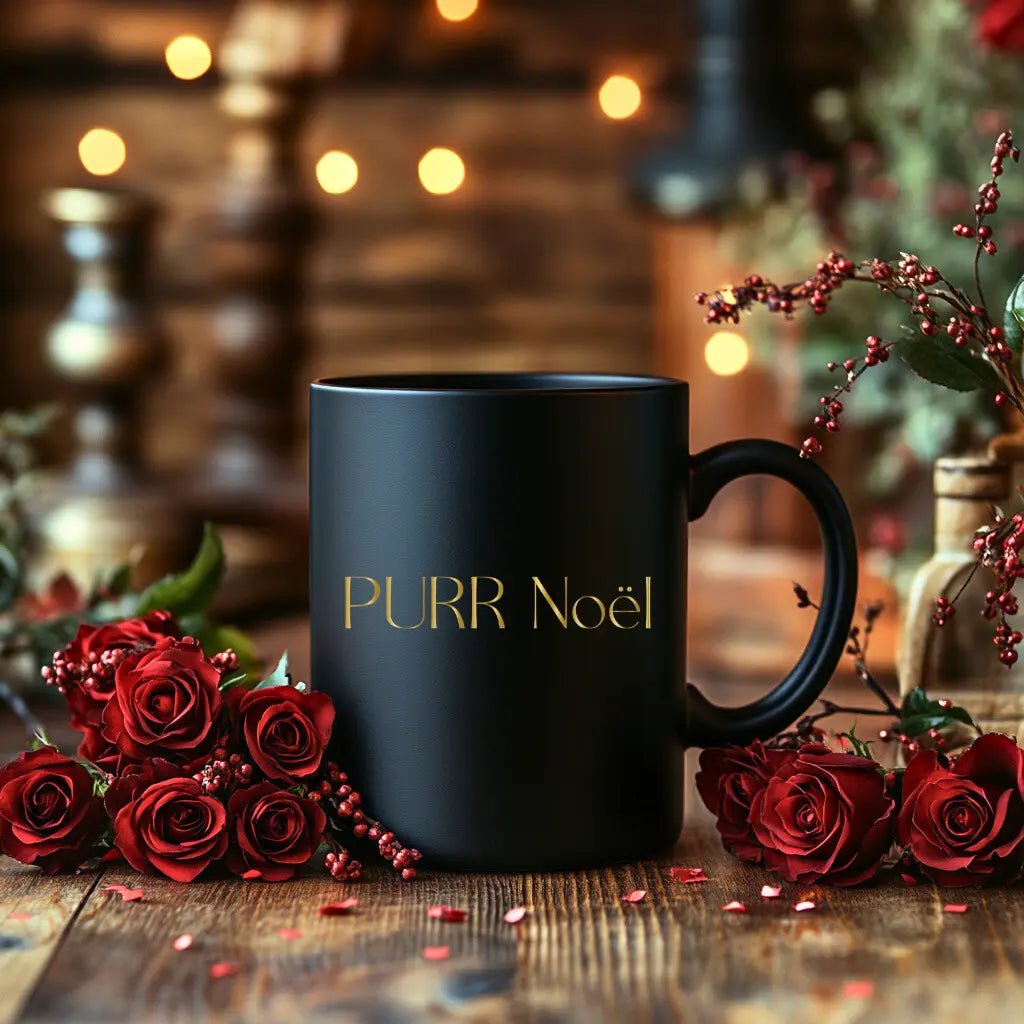 Purr Noël Black Mug — Festive Cat Christmas Coffee Cup (11oz & 15oz) - Chic Kitty