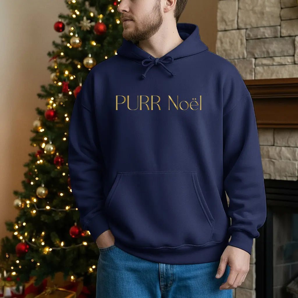 Purr Noël Hoodie — Gold Script Holiday Cat Lover Sweatshirt - Chic Kitty