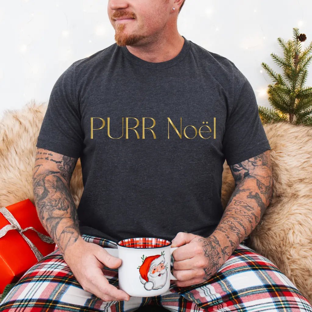 Purr Noël Tee - Gold Foil Cat Christmas Shirt - Chic Kitty