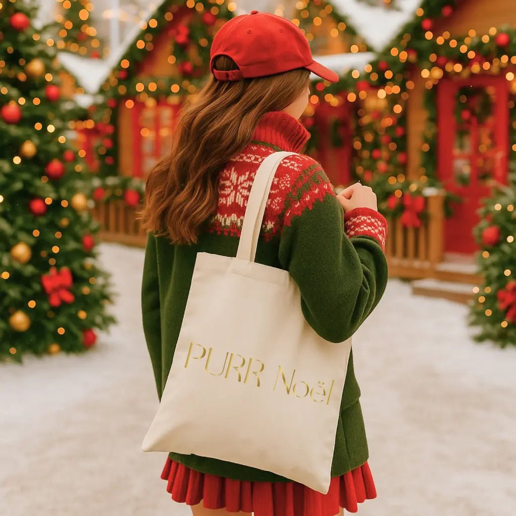 Purr Noël Tote Bag — Holiday Cat Canvas Tote - Chic Kitty