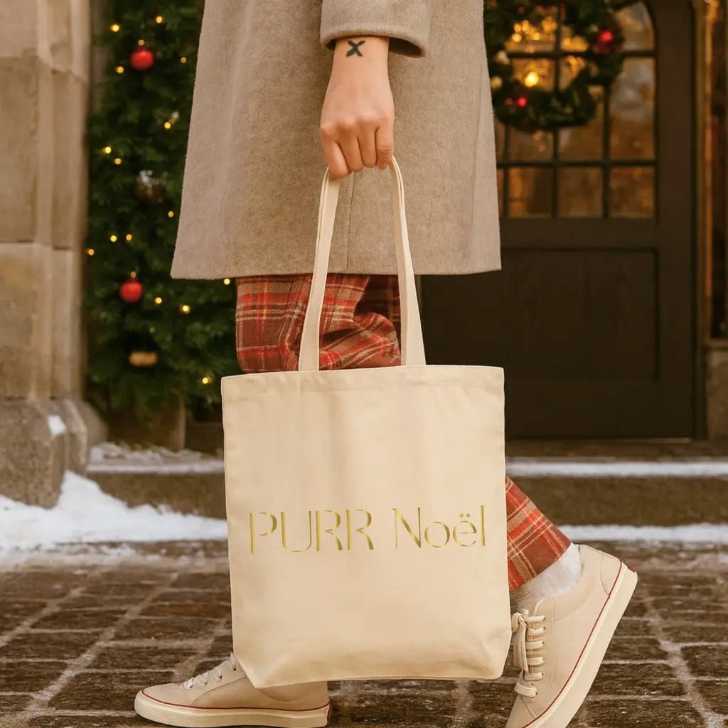 Purr Noël Tote Bag — Holiday Cat Canvas Tote - Chic Kitty