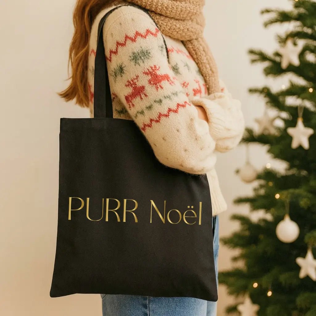 Purr Noël Tote Bag — Holiday Cat Canvas Tote - Chic Kitty