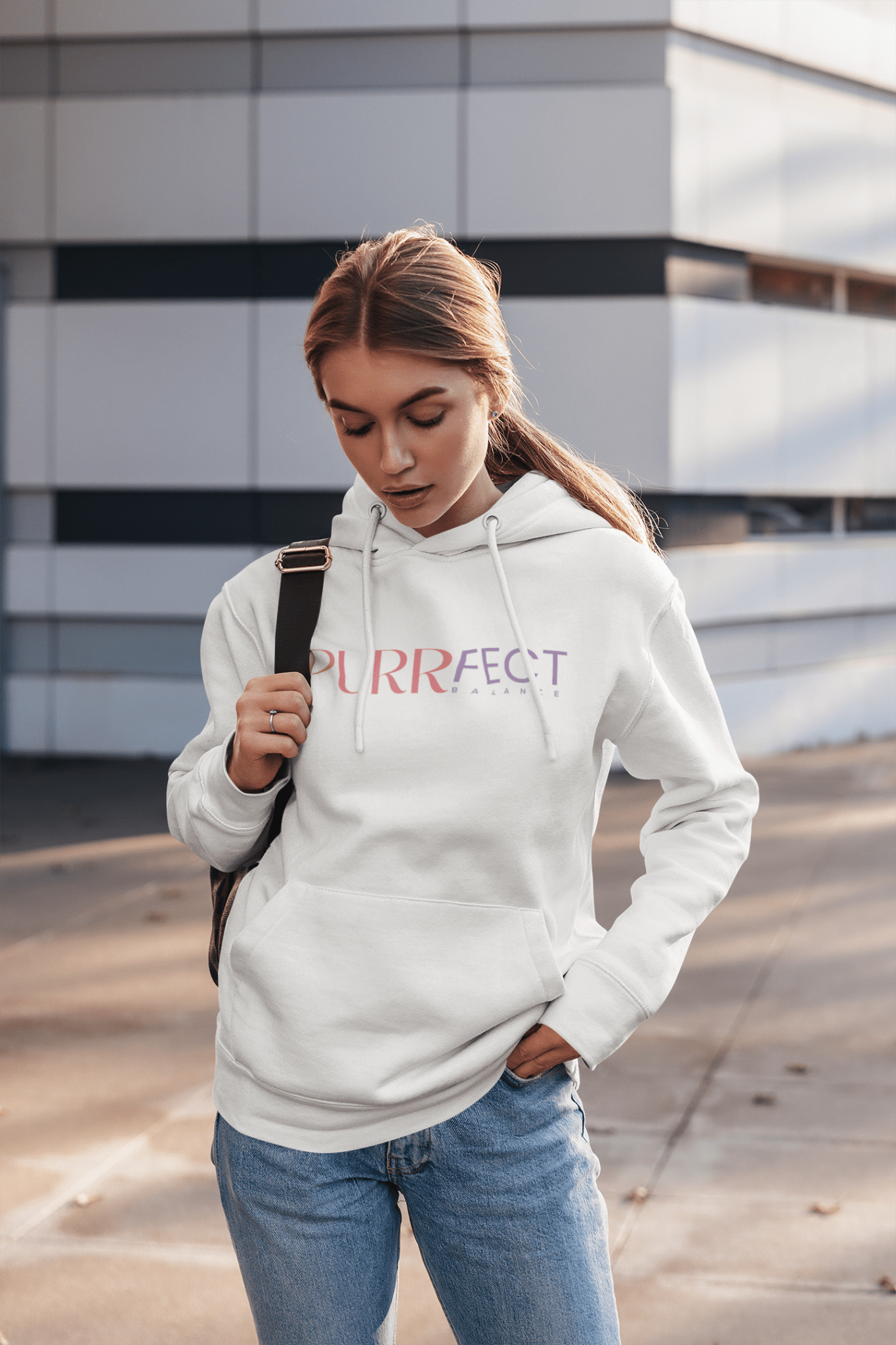 Purrfect Balance Unisex Hooded Sweatshirt - Cozy Cat Lover Apparel - Chic Kitty